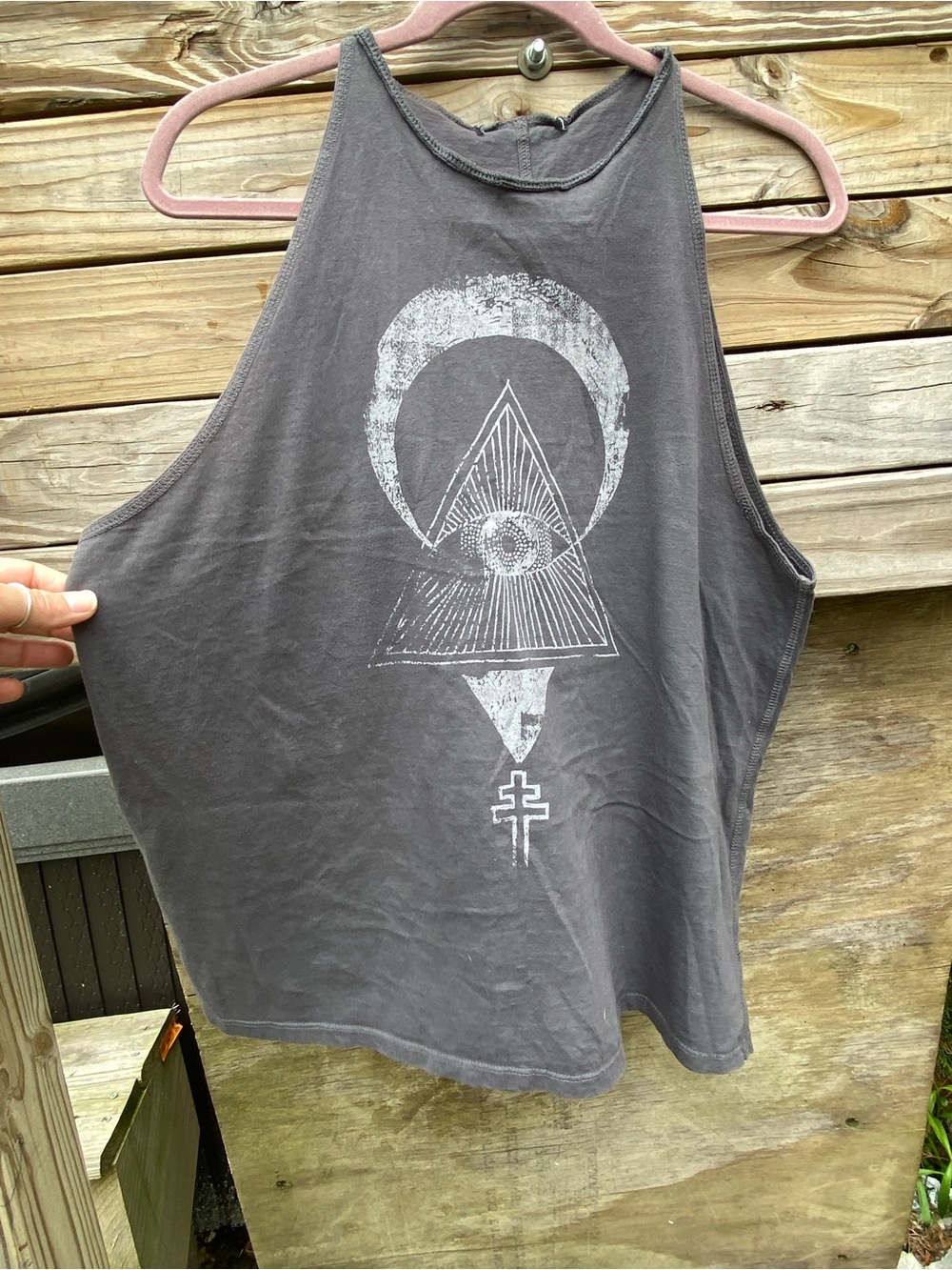 Future State Gray Cotton Mystical Graphic Triangle Eye Tank Top Size Large